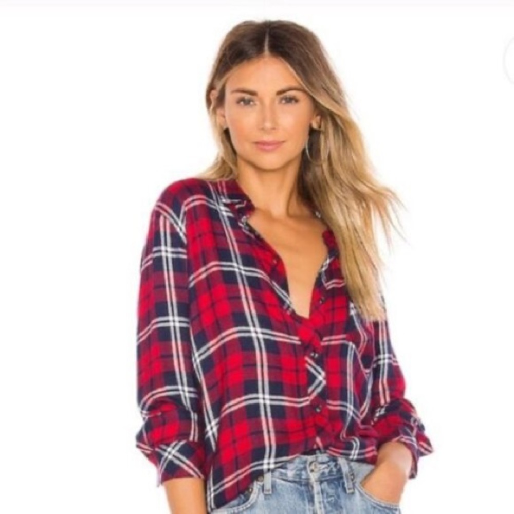 Rails Hunter Plaid Button Up Top Carmine Navy White